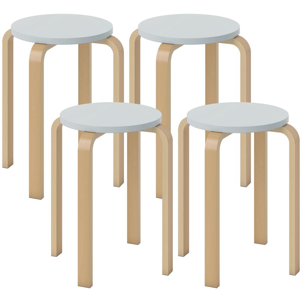 Set of 4 Round Stackable Stools in Grey Wood, diameter 40x45 cm