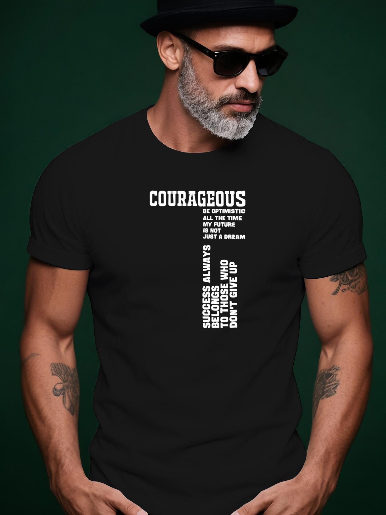 Courageous Graphic Tshirt - Beige Streetwear Tee with Bol... XL