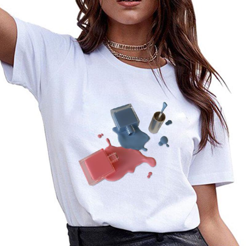 Nail Polish Series Instagram Womens Sexy Roundneck Shortsleeved Tshirt Women Clothing Graphic T Shirts S