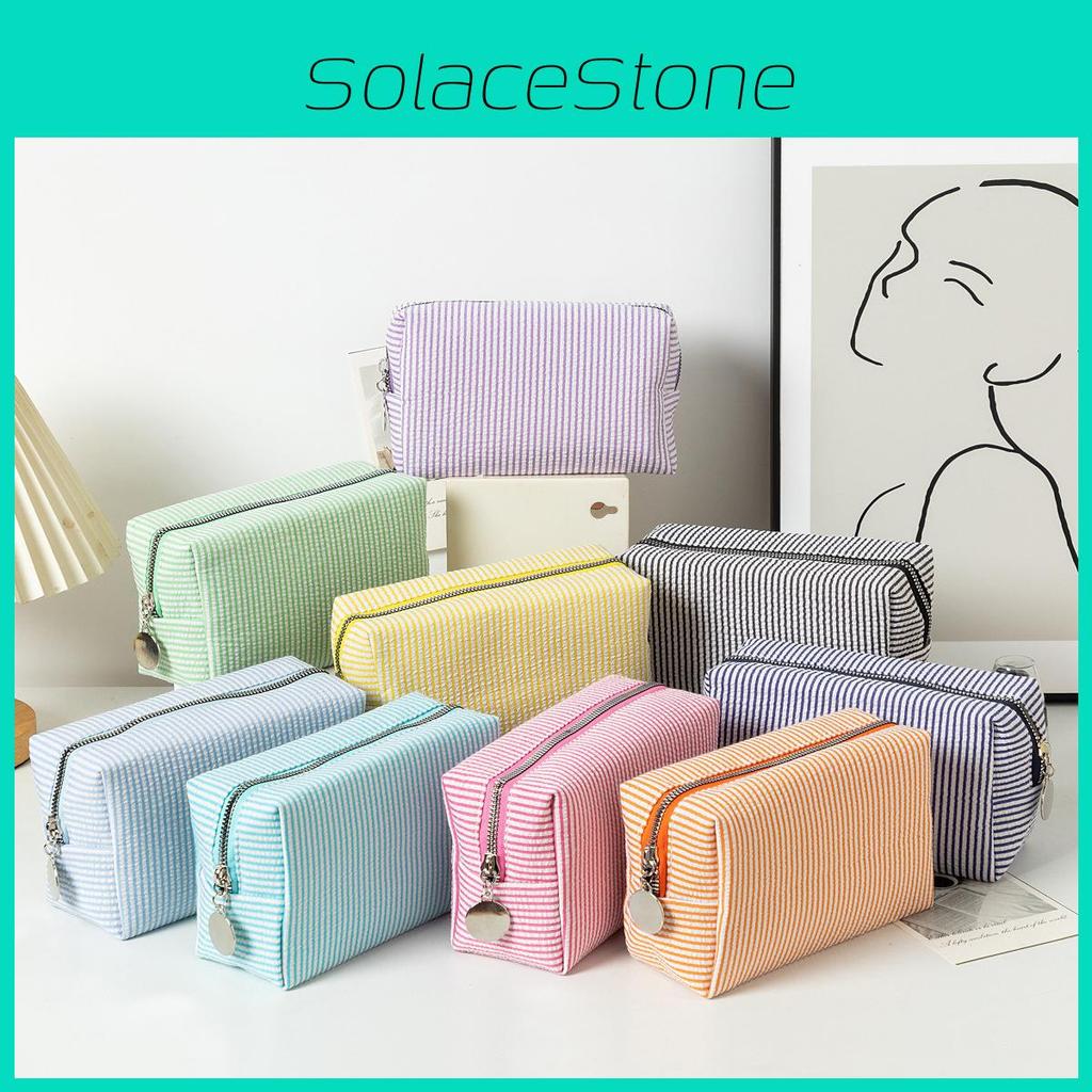 Striped Makeup Organizer With Large Capacity Travel Wash Bag For Daily Use