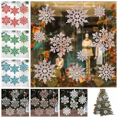 12ks/set Třpytivá sněhová vločka vánoční umělá sněhová vločka vánoční stromeček závěsná ozdoba zimní interiér