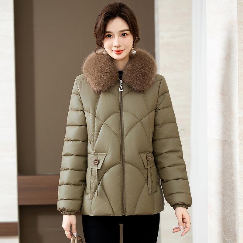

New Winter Slim Slim Big Fur Collar Cotton-padded Jacket Women s Short Small Cotton-padded Jacket Slim Cotton-padded Jacket 5XL