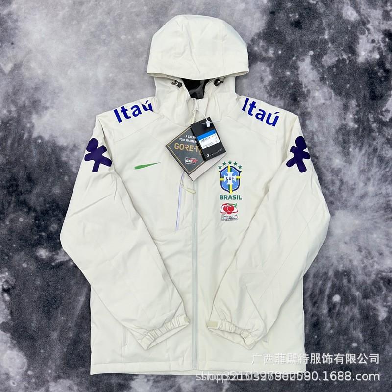 Brazil Team Mens Waterproof Windproof Hooded Jacket Winter Fleece Lined Outdoor Sports Coat Neymar Same Style