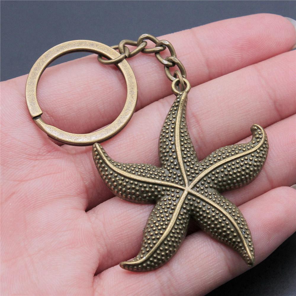 Starfish Shell Turtle Beach Ocean Keychain for Boys Trendy Boho Fathers Day Gift Classic Wallet Accessory