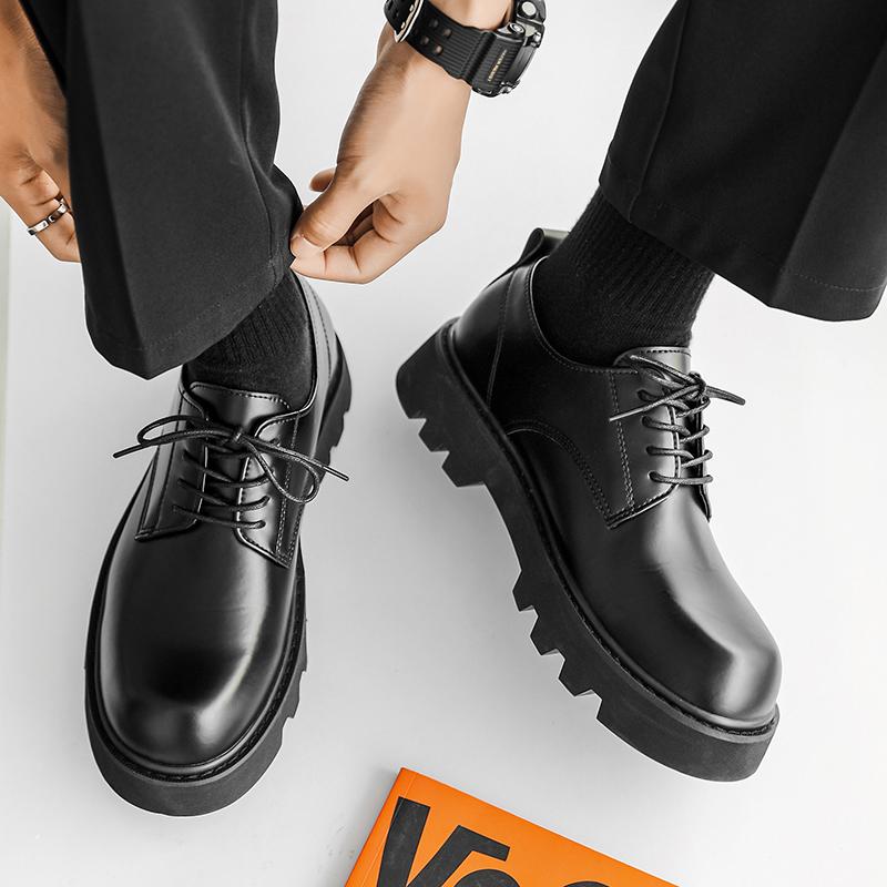 Pantofi noi pentru bărbați din piele naturală cu talpă groasă pentru exterior și lucru, confortabili, anti-alunecare, durabili și versatili, pantofi din piele cu vârf lat