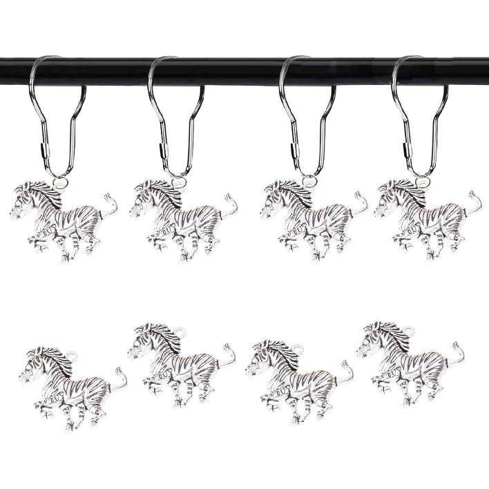 Wildlife Shower Curtain,12 Pcs Zebra Shower Curtain Hooks Zebra Print Curtain Hooks Decorative Home Bathroom Stainless Steel Rustproof Shower Curtain