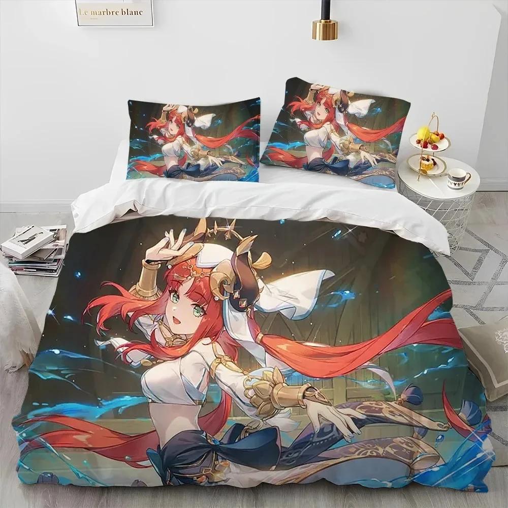 Genshin Impact Game Gamer Cartoon Comforter Bedding Set Printed Duvet Cover Pillowcase Single Double Queen Super King Size Sets