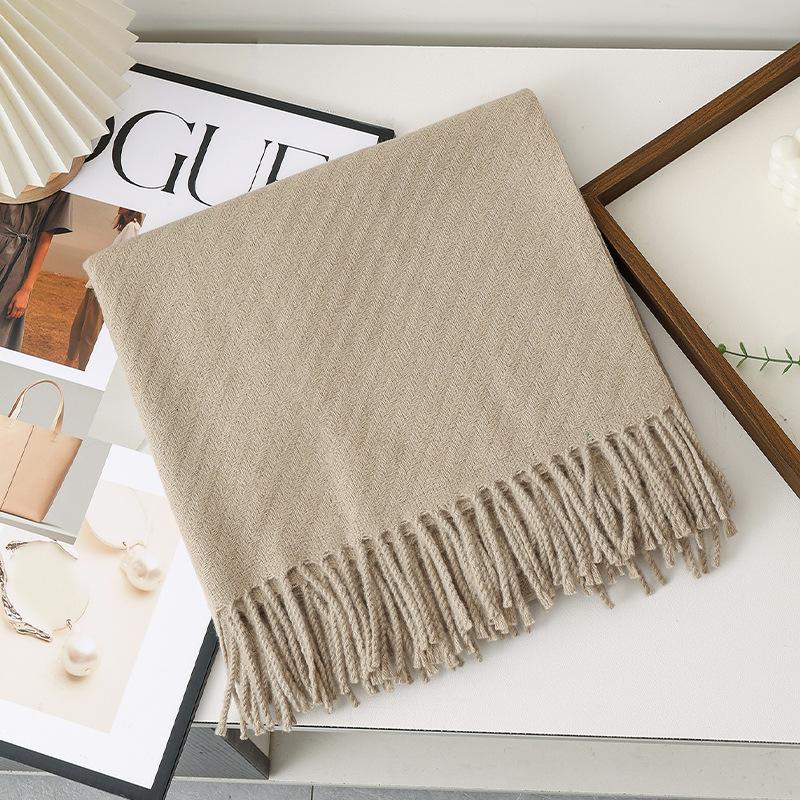 New model with solid color scarf women's autumn and winter thickened warm New Year's red scarf dual-purpose shawl