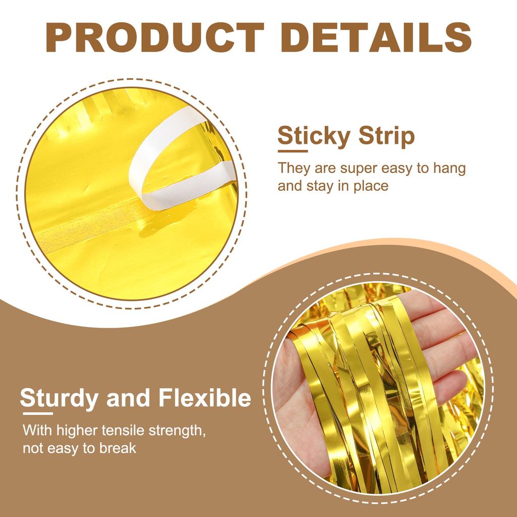 Lametta Folien Fransen Vorhänge 3,3x8,2 Fuß, 2er-Pack Metallische Lametta Streamer Vorhänge Hintergrund Fotokabinen Requisiten