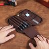 Vintage Style Genuine Leather Pencil Case 4 Slots Design Pen Case Pencil Bag  Office Supplies