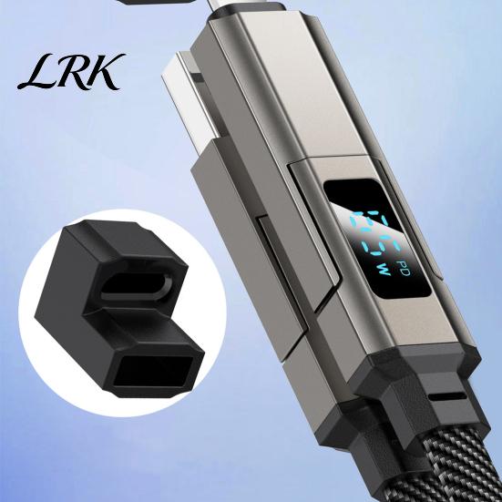 4-in-1 Charging Cable 65W 4 in 1 Keychain Cable, Fast Data USB-A To USB-C Charger with LED Display, 8-Pin/Type-C/USB-A/USB-C, Portable Keyring