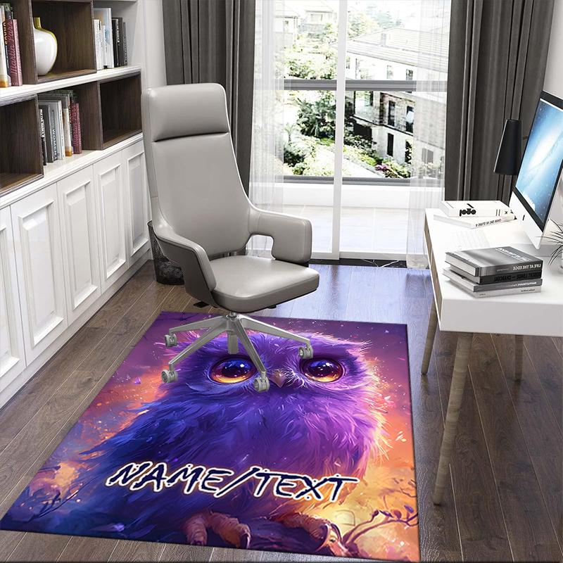 1PC Custom Name Purple Owl Fantasy Theme Floor Mat Ideal for Living Room, Game Rooms, Office, Bedroom,Floor Mat Playful Design