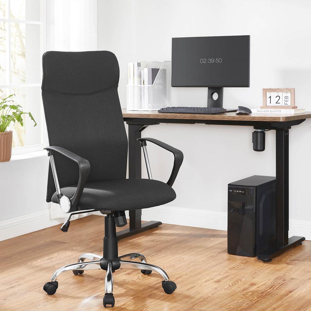 SONGMICS OBN034B01 Office Chair Ergonomic Swivel Chair Padded Seat Fabric Cover Adjustable and Tiltable Up To 120 Kg Load Capacity Black