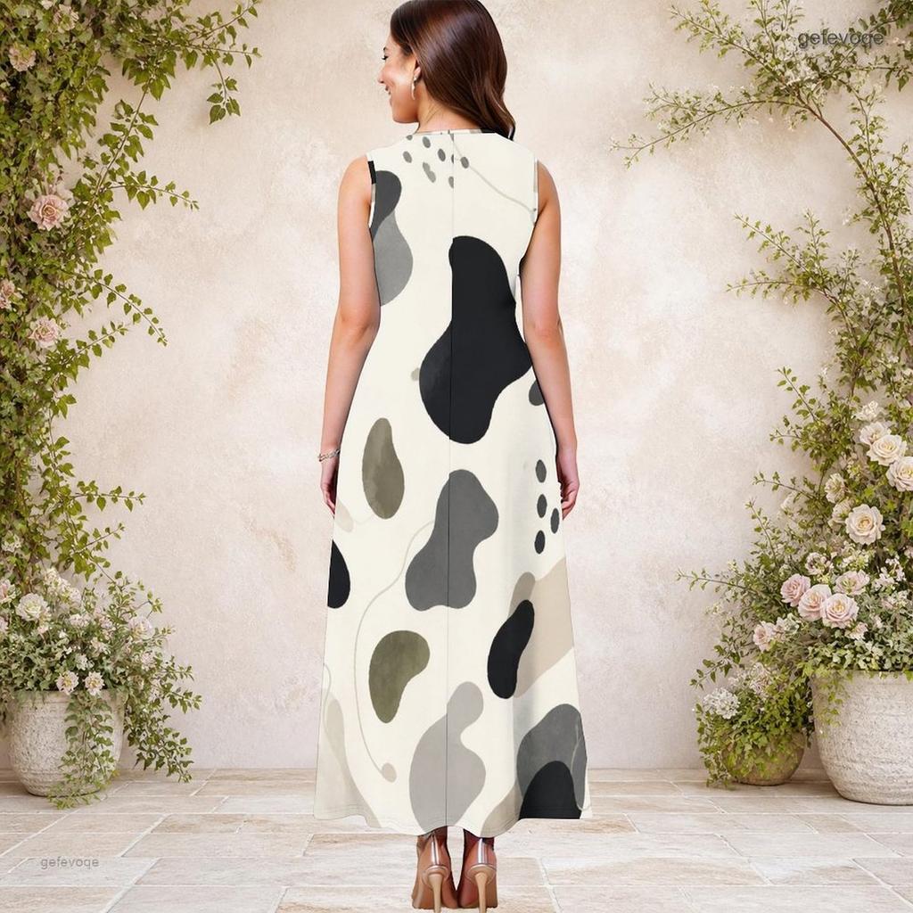 Women Plus Size Keyhole Neck Sleeveless Abstract Printed A Line Maxi Dress