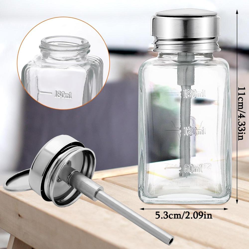 2pcs 80 Ml Clear Pump Dispenser Bottle with Metal Flip Cover Glass Nail Polish Remover Push Down Dispenser Bottle Refillable Push Down