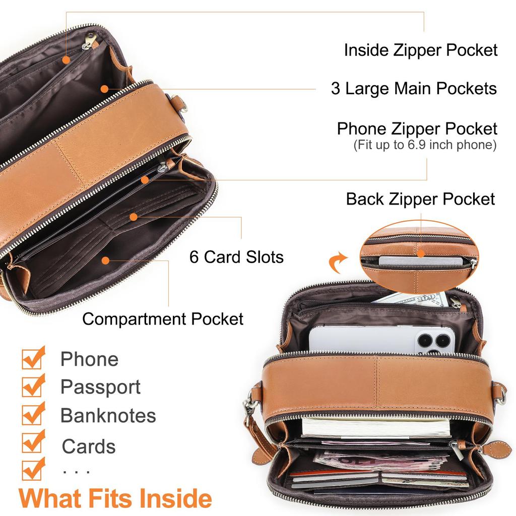 CONTACT'S Umhängetaschen aus echtem Leder für Damen, luxuriöse Designer-Schultertaschen, Handtaschen, Handytaschen, Kartenhalter, Geldbörsen