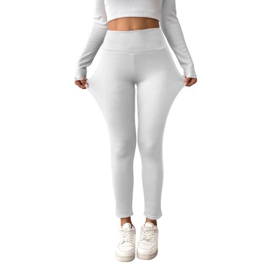 Winter Leggings High-Waisted Straight Leg Pants with Velvet Lining Solid Color Body Shaping Women Leggings