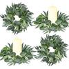 Thinkday 4 Pcs Eucalyptus Candle Ring Small 4 Inch Center Mini Artificial Wreaths Green Floral Leaves Pillar Holder Centerpieces for Wedding Door