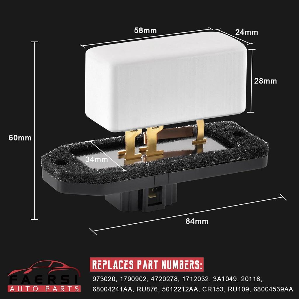 FAERSI HVAC Fan Blower Motor Resistor Replacement For 1994-2008 Dodge Ram 1500 2500 3500 Pickup,1993-1999 Grand Cherokee Replaces RU109 973020