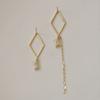 Earrings with Diamond Rectangular Tassels Asymmetric Temperament Personality Long Korean Earrings