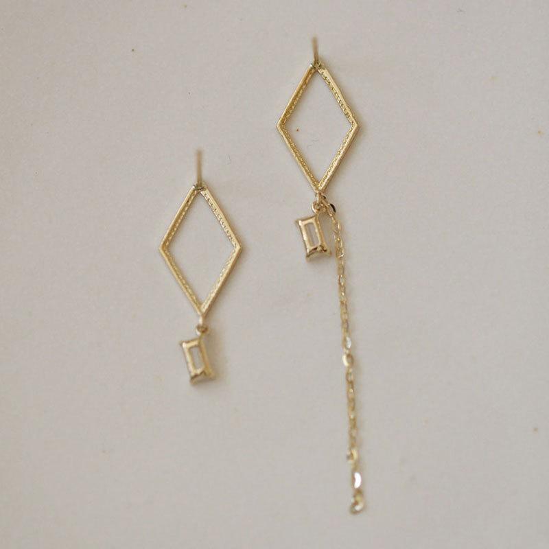 Earrings with Diamond Rectangular Tassels Asymmetric Temperament Personality Long Korean Earrings