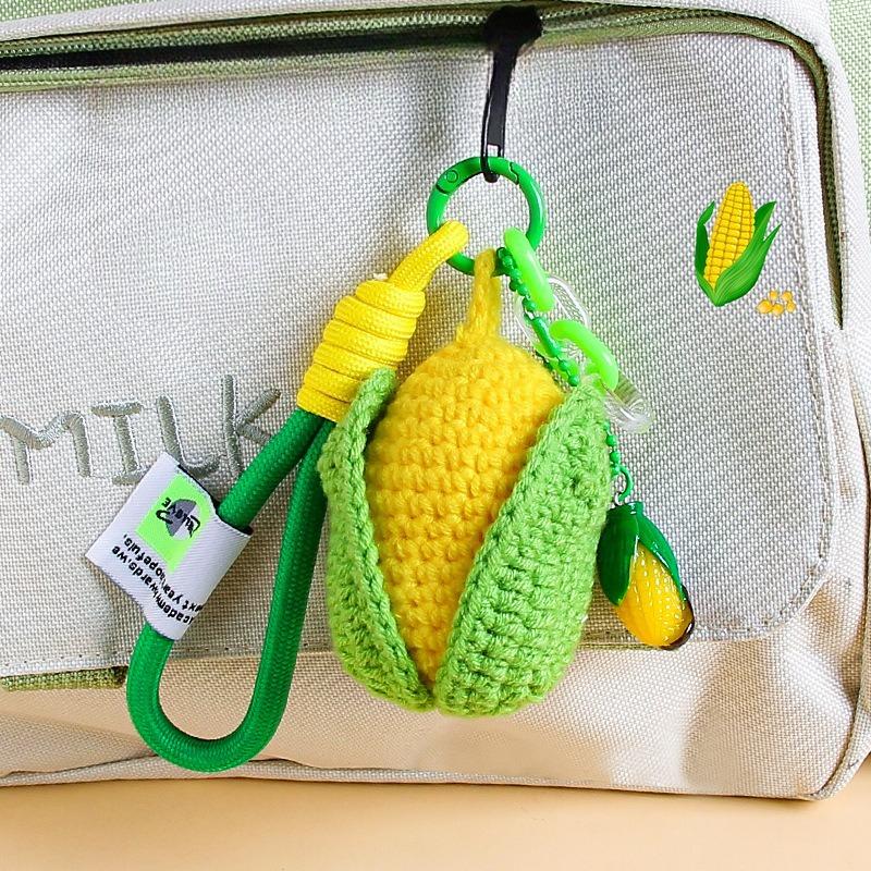 Handmade 1Pc Yarn Crochet Simulation Corn Keychain Plush Weaving Small Pendant Bag Hanging Decoration Knitted Simulation Corn