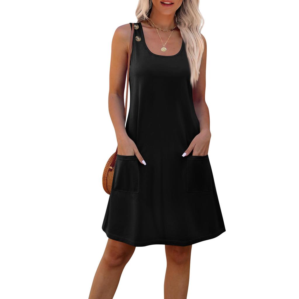 Summer Dresses For Women Beach Boho Sleeveless Printing Flowy Pocket Tshirt Tank Sundresses