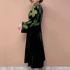 Women's Plus Size Dress Velvet Patchwork Dress Autumn V-neck A-line Velvet Long Floral Dress