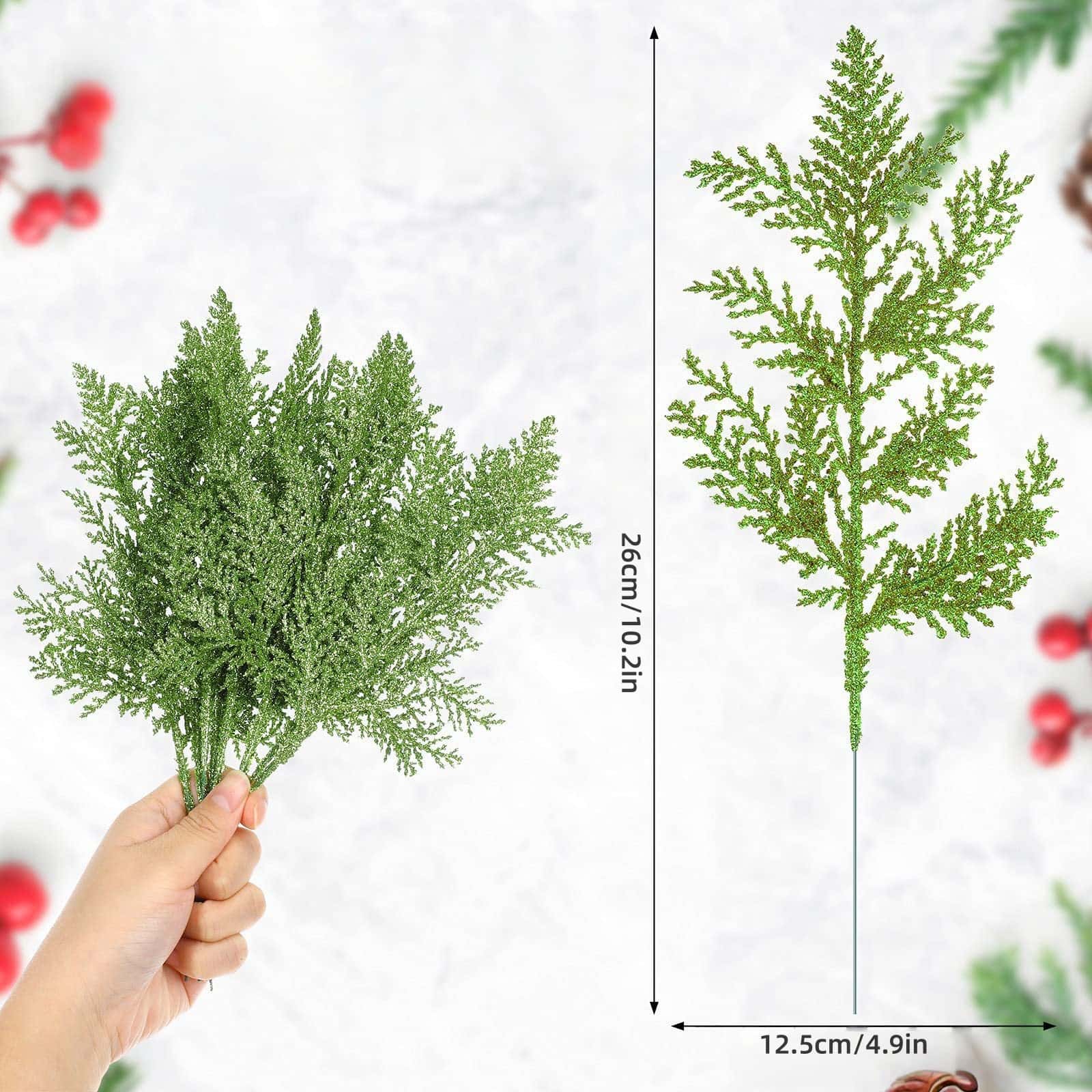 20/30 шт. Искусственные ветки сосновой хвои Блестящие листья Рождественские цветы DIY домашний и садовый декор Ветки для венка 20PCS зелёный