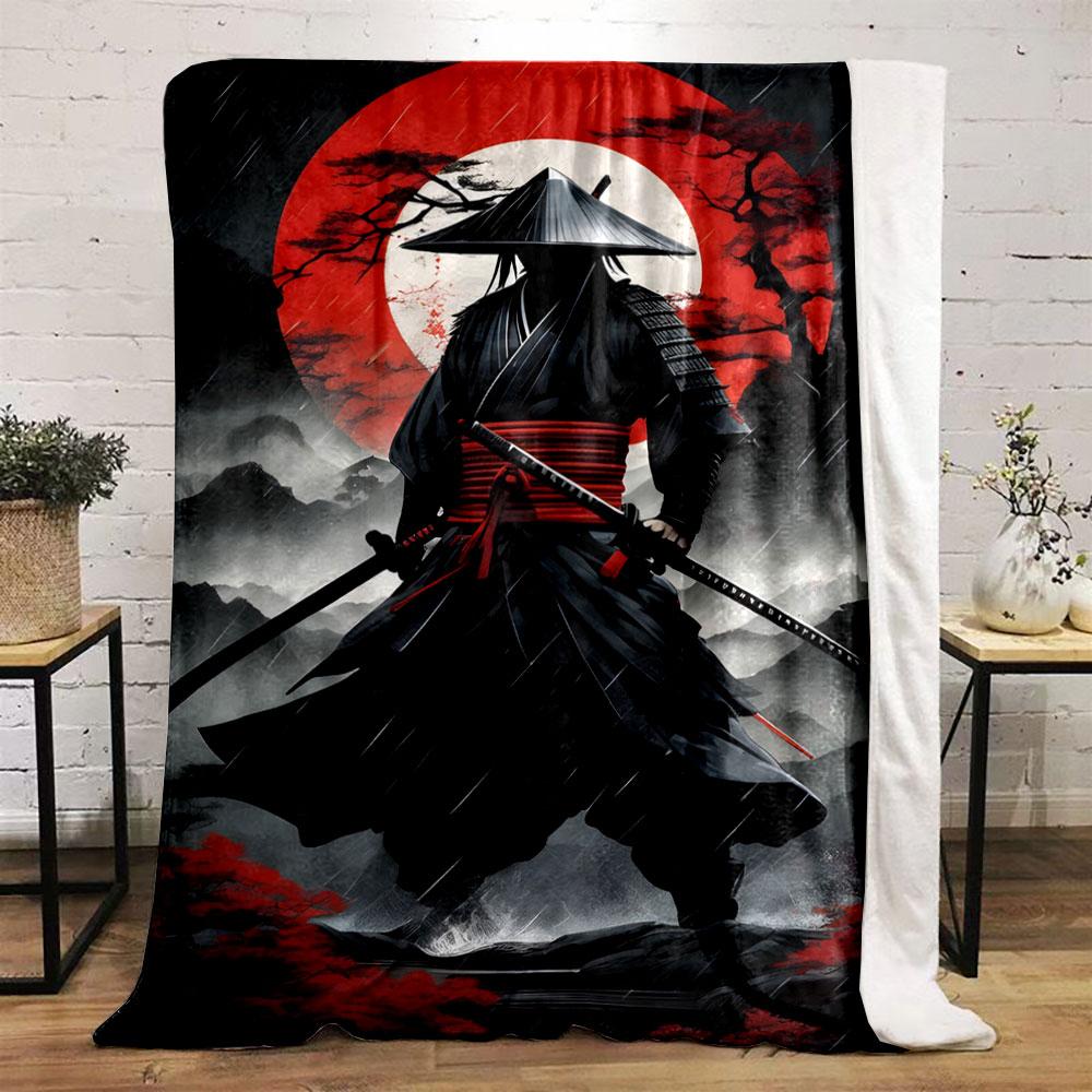 Samurai Red Moon Rain bedroom Blanket for Livingroom Couch lunch break Soft throw for Friend's festival Gift