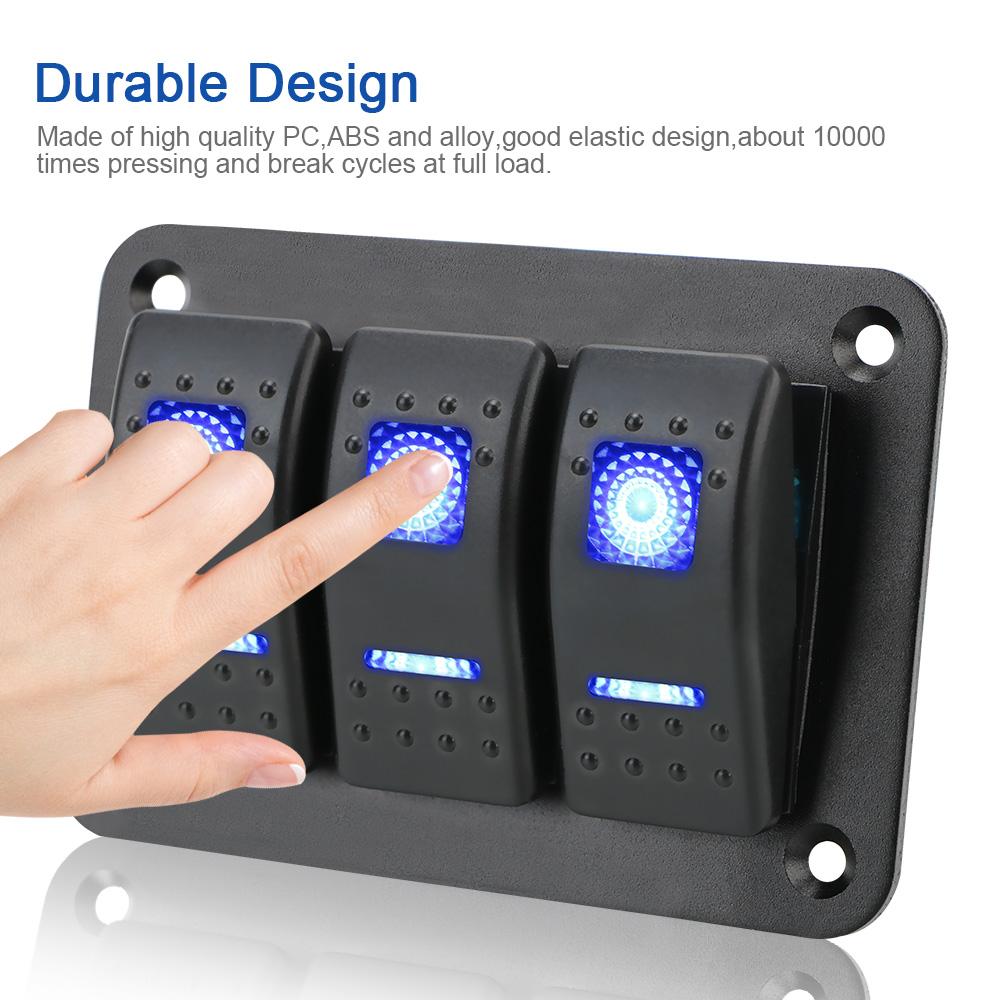 Car Truck Marine Ship Circuit Breaker Auto Accessories 3 Gang Rocker Switch Panel ON/OFF Lights DC 12V/24V With Icon Sticker Switches Seat 3