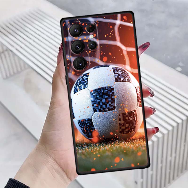 Moderne fodbold cool Til Samsung Galaxy S26 S25 S24 S23 S22 S21 S20 Ultra Plus FE 5G Sort Blød TPU Telefoncover