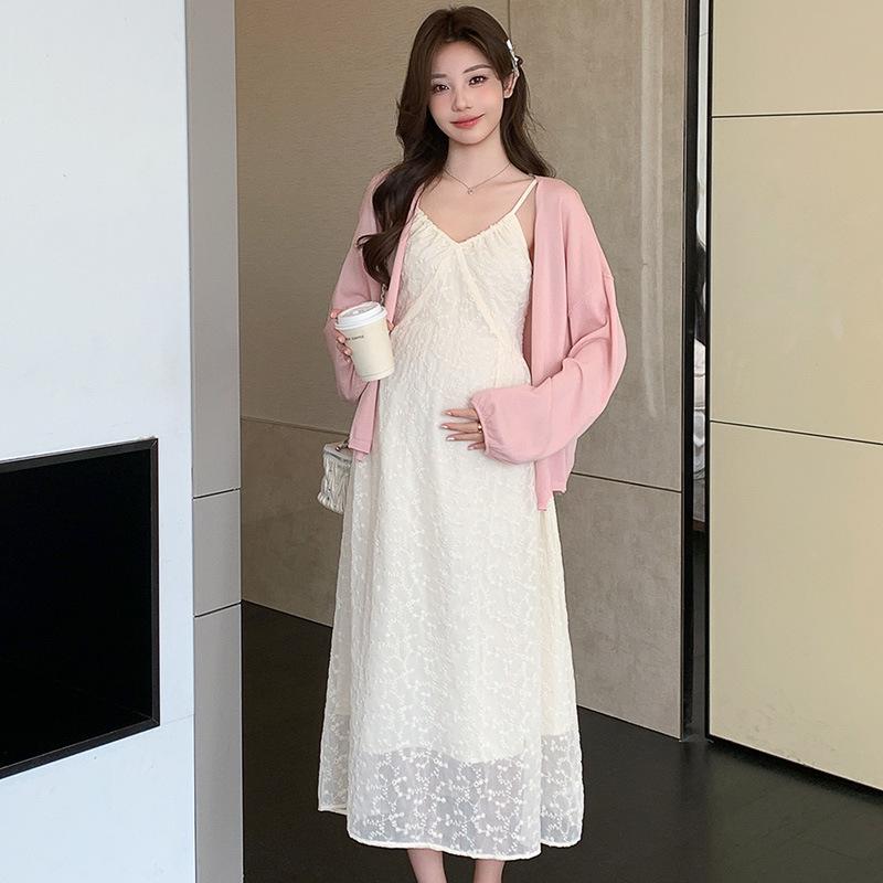 Spring 2026 Korean V-Neck Maternity Dress Set 2XL