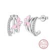 Curved Claw Snowflake Four-Leaf Star Stud Earrings For Women Shining Cubic Zirconia Fashion Ear Studs Daily Party Wear Jewelry