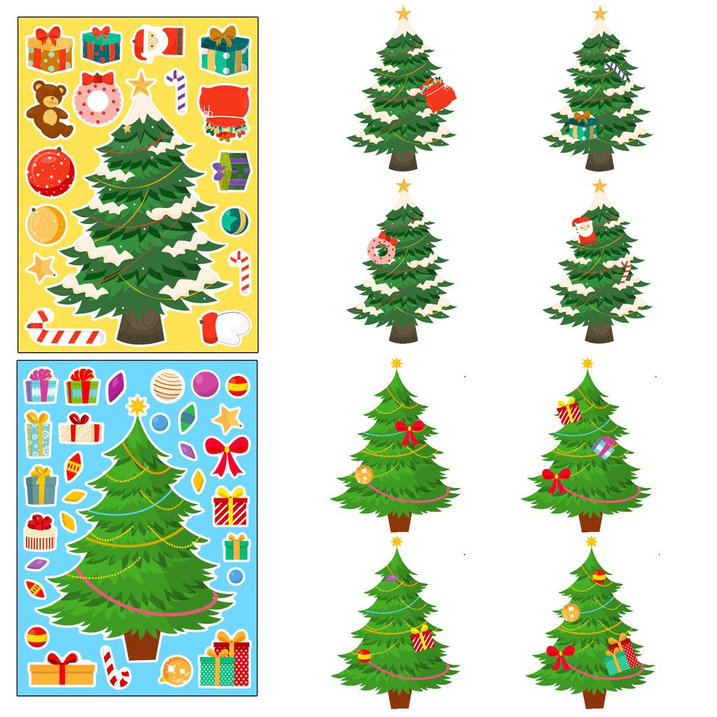 6 Photos/package Christmas Celebration Puzzle Face Swap Stickers Parent-child Interaction Christmas Tree DIY Cartoon Doodle Stickers