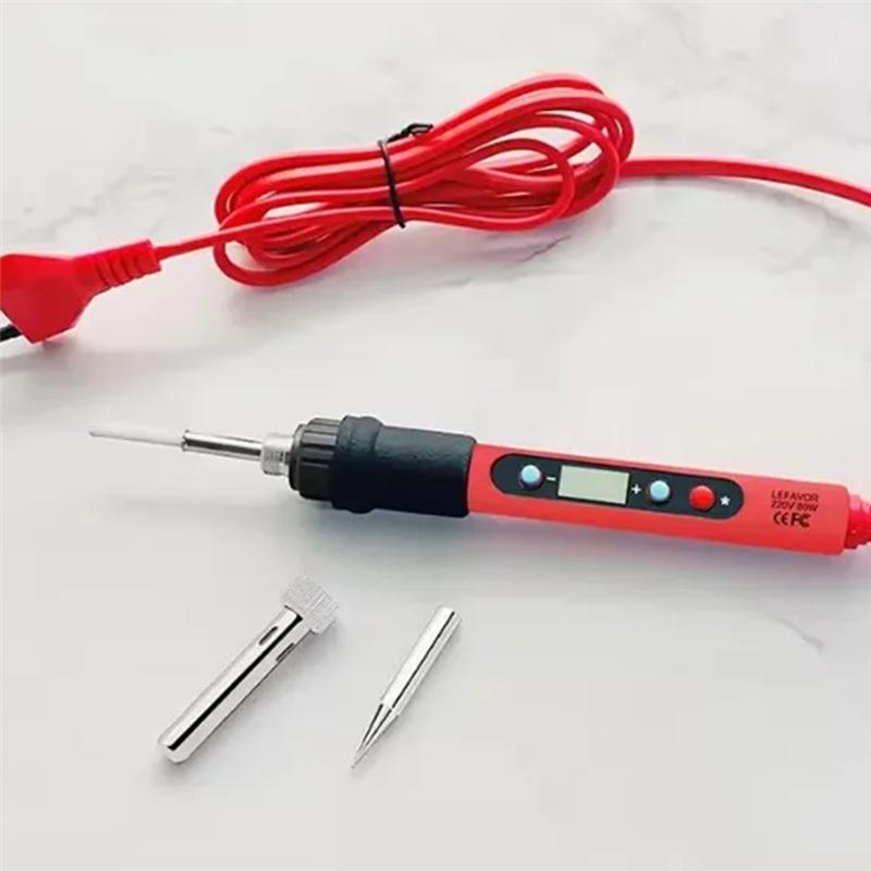 ABBP-Digital Soldering Iron 80W Adjustable Temperature LCD Display With On/OFF Switch Heater Tool Set Tip EU Plug Includ