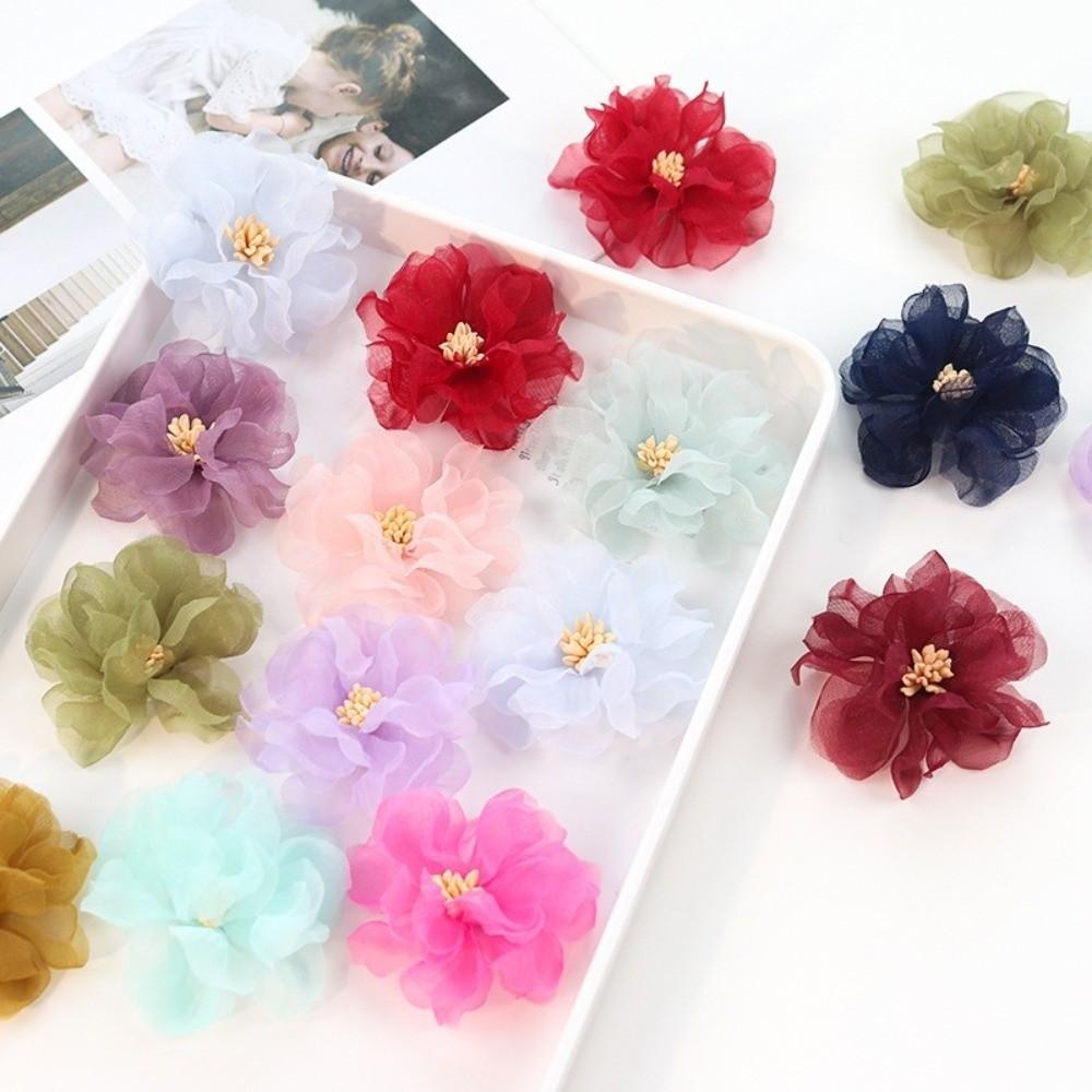 10Pcs Colorful Organza Artificial Flower Appliques  for Wedding Dress Hats Decoration