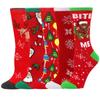 5 Pairs of Christmas Women's Socks with Reindeer and Christmas Tree Patterns, Warm Cotton Socks, Holiday Gift