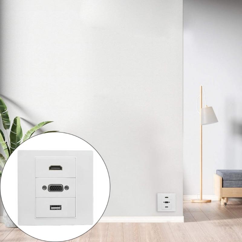 No Solder Direct Connecting VGA HDTV USB Wall Mount Panel 86mm Wall Outlet Video Socket for HDTV Video Audios Transmission