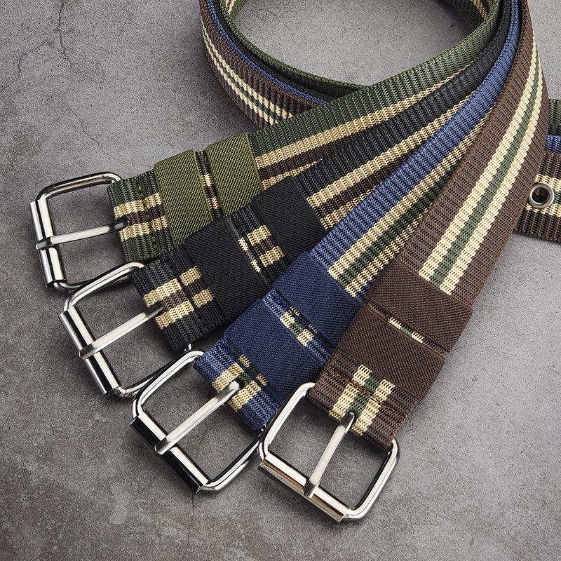Canvas Belt Men'S Pin Buckle Imitation Nylon Knitted Student Green Unisex Belt Women