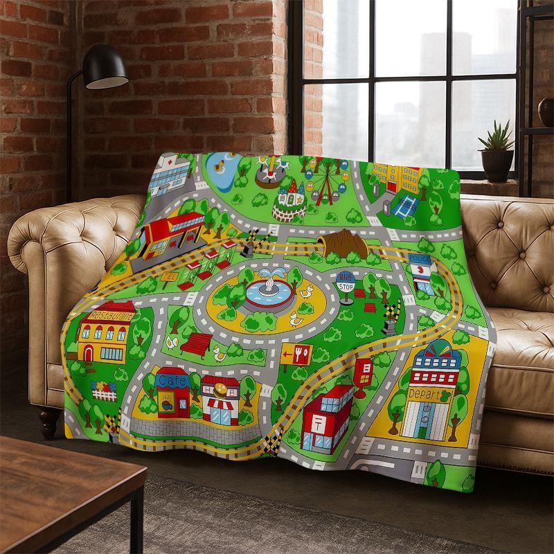 City Traffic Road Highway Runway Child Flannel Blanket Throw Blanket for Bedroom Living Room Bed Travel Camping Picnic Gift