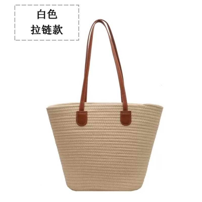 New shoulder cotton rope straw bag versatile hand-woven bag women's large-capacity tote bag seaside vacation beach bag