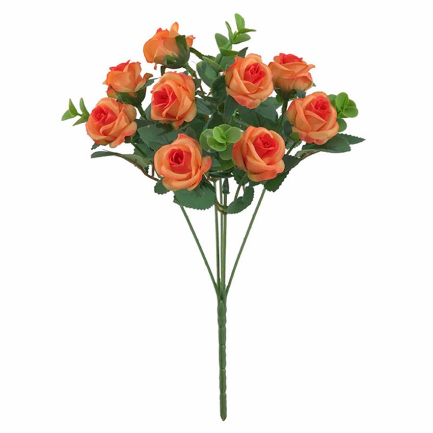 5 Forks 11 Heads Artificial Flowers Silk Roses Bouquet for Home Decor Outdoor Garden Eucalyptus Leaves Fake Plants Wedding Party