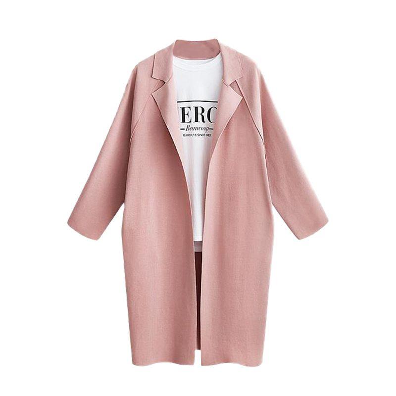 Stylish And Versatile Medium Long Suit Collar Coat With Long Sleeves In Pink Blue Gray