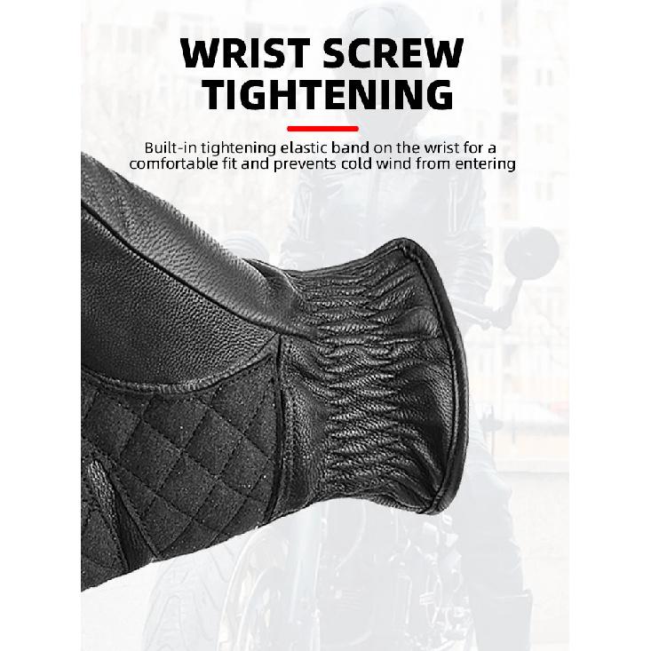 Retro Winter Motorcycle Leather Gloves with Certified Lined with Fleece for Warmth Protective Anti-fall Touch Motocross Gloves