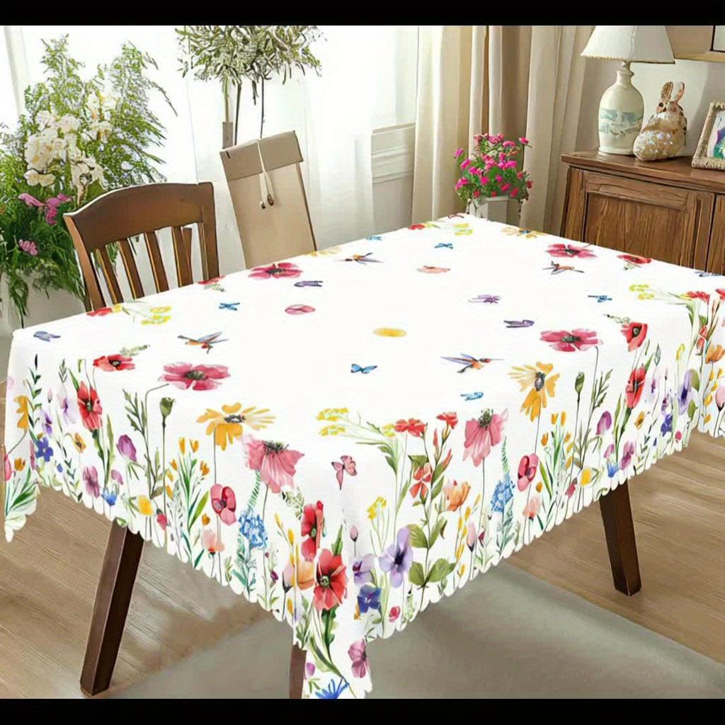 Summer Watercolor Floral Pattern Rectangle Tablecloth Wedding Party Decor Washable Flowers Printed Table Cloths Home Decorations