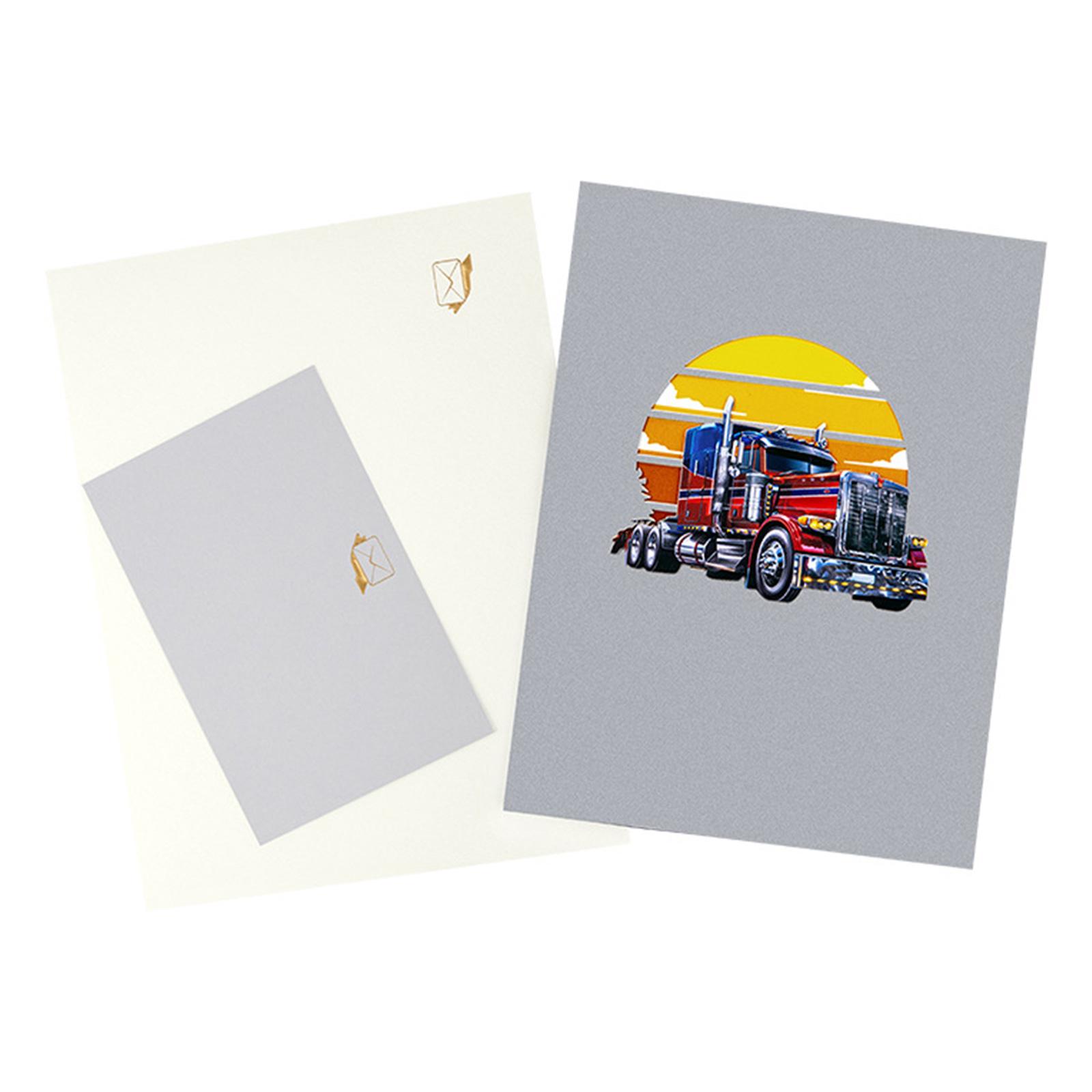 

Листівка ручної роботи 3D, що демонструє класичну вантажівку. Унікальна листівка, ідеальна для святкування Дня батька або будь-якої іншої події.