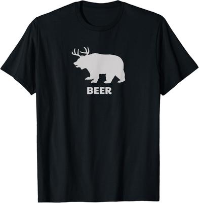 Deer Antlers + Grizzly Bear = Beer, Funny Hunting Drinking T-Shirt