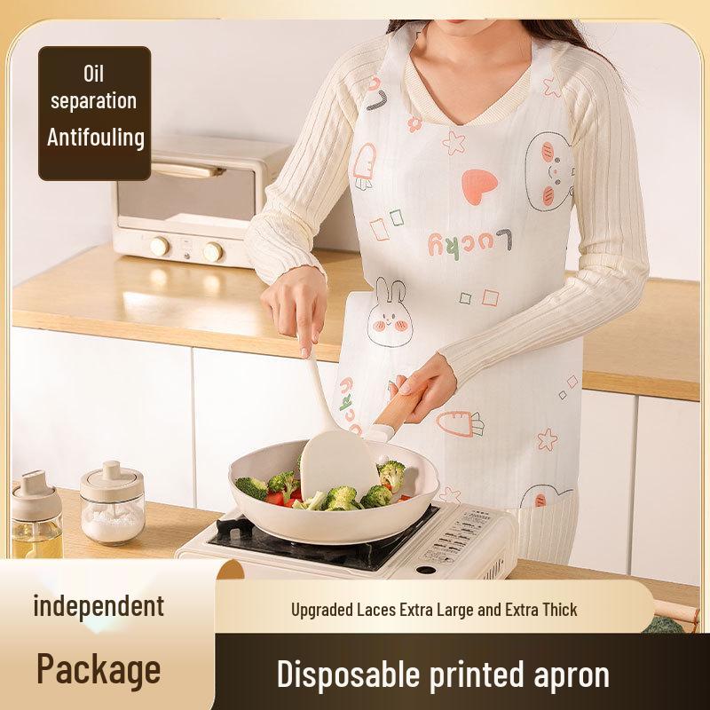 

**Disposable Non-woven Apron**: Waterproof and Oilproof Bib for Adult Family Hot Pot Dining Lucky Rabbit Print - 10pcs (Bagged)