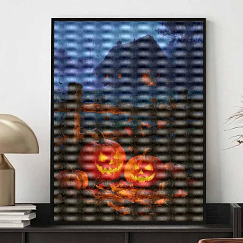 Halloween diamond painting kit handmade diy painting home decoration painting pumpkin house night scene wall art decor 92 characters